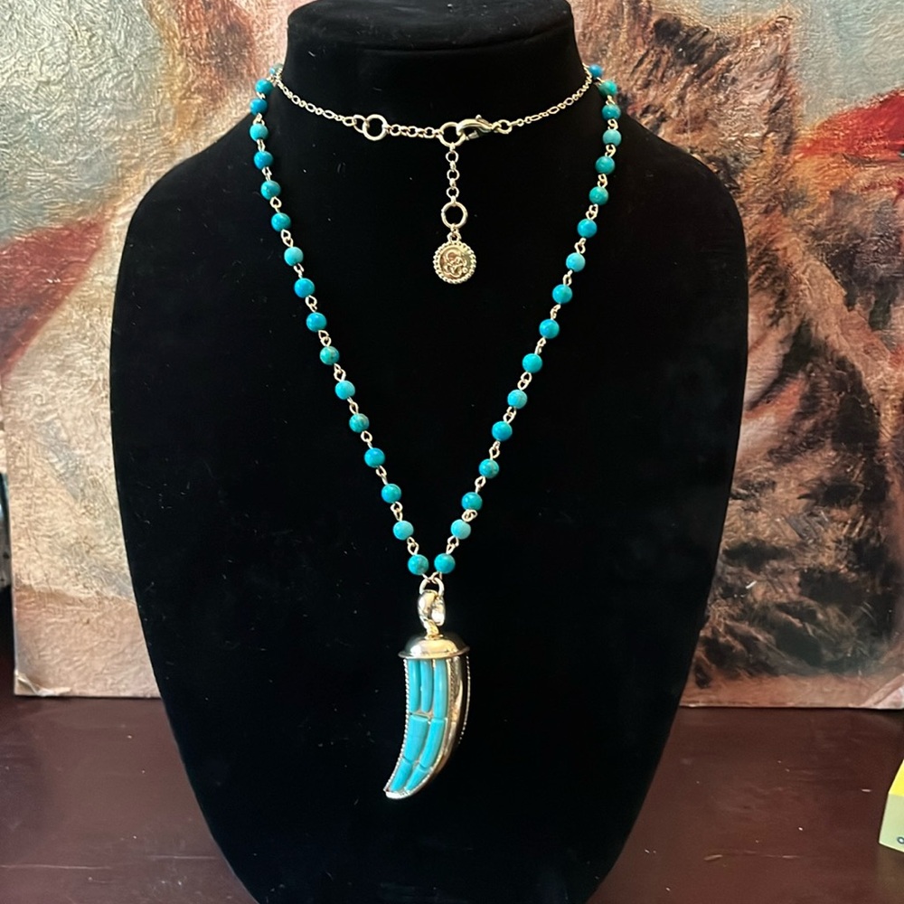 Jessica Simpson Gold Tone Long Necklace Turquoise Tooth